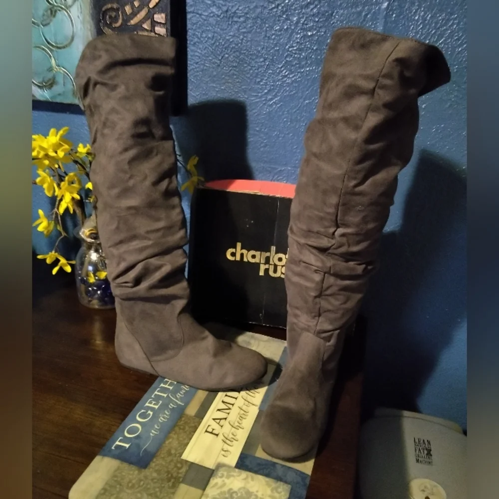 Charlotte Russe Dark Faux Suede Gray Over-the-Knee Boots Size 10M
